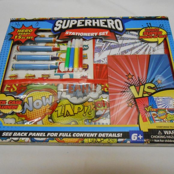 New Super Hero Stationery Set home School 15 pcs pencil case, notebook, stickers - Picture 1 of 8